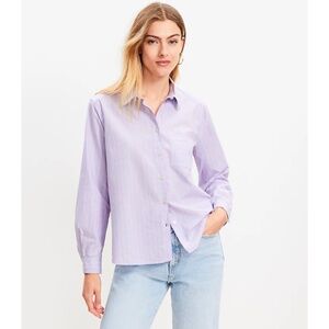 LOFT Stripe Cotton Blend Relaxed Pocket Shirt Pure Lavender NWT